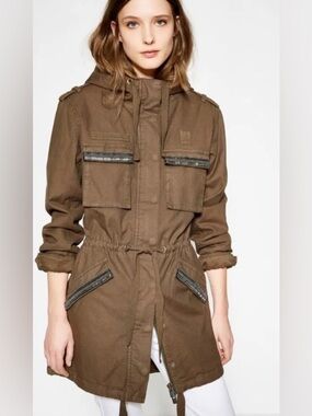 The Kooples Coat with Hood. Olive Green Parka. Size 1